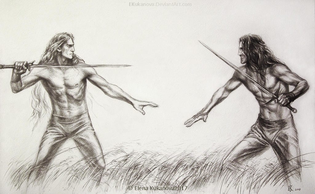 friendly_fight_by_ekukanova_dbe9be9-fullview finrod and beren.jpg